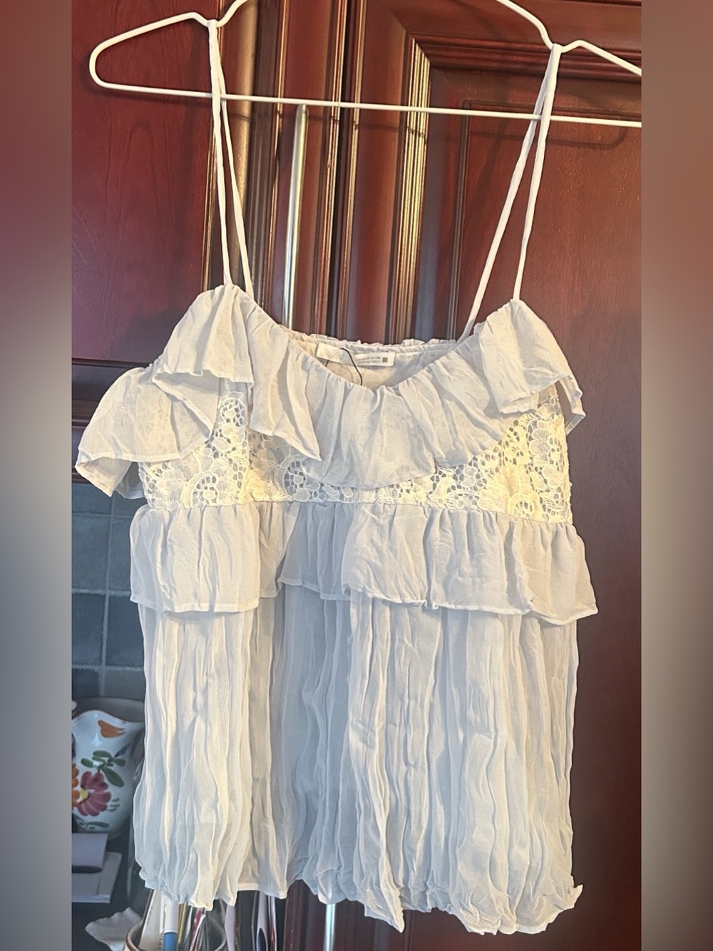 ZARA Lightweight White Ruffle Crochet-Trim Cami Top size small - Picture 7 of 10